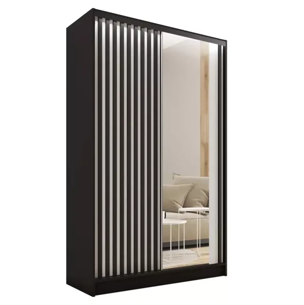 Zestawy Mebli Do Przedpokoju|Szafy Trzydrzwiowe>BROMARKT Szafa z drzwiami lamelowymi i lustrem 120 cm LAMEL 3D