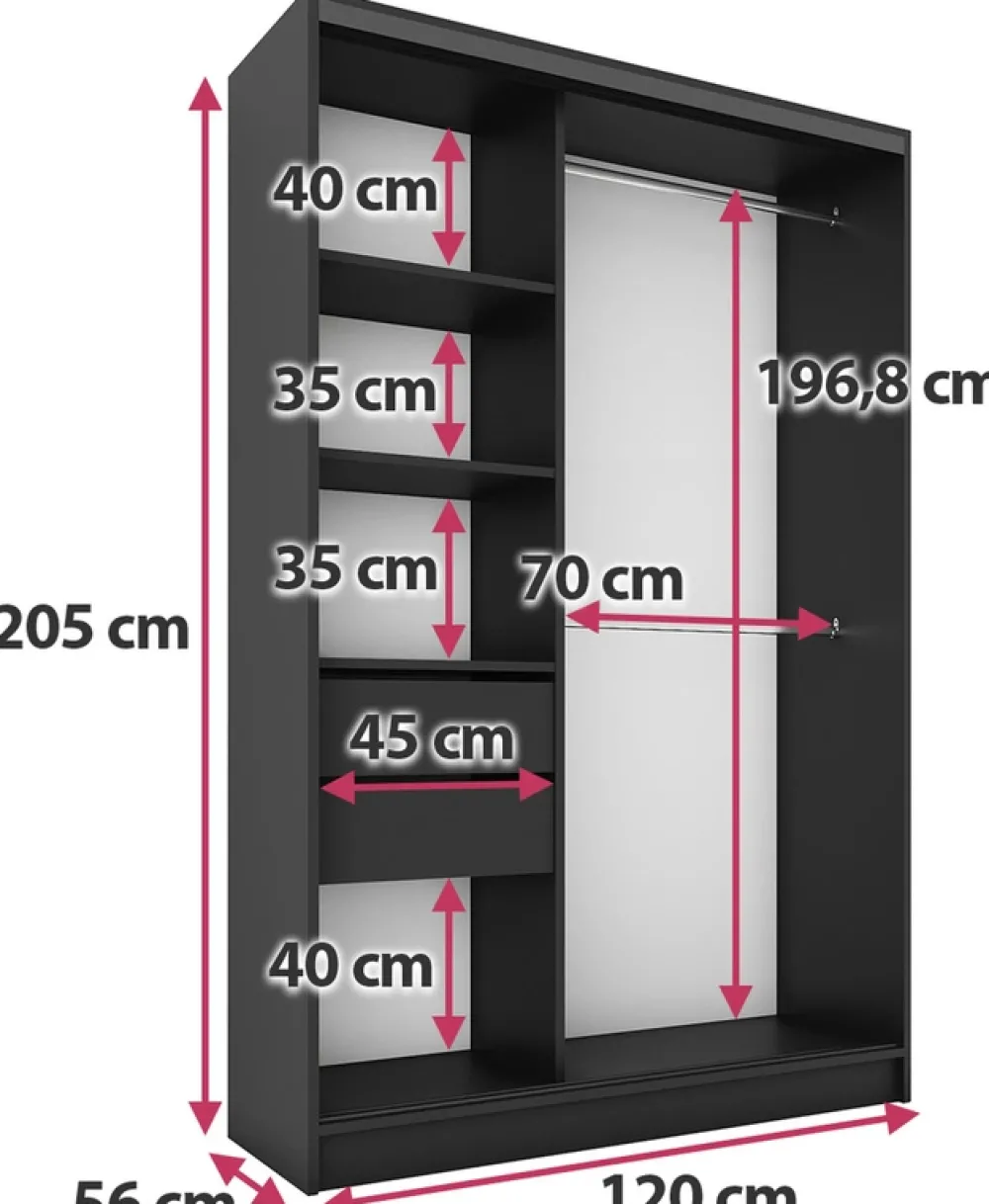 Zestawy Mebli Do Przedpokoju|Szafy Trzydrzwiowe>BROMARKT Szafa z drzwiami lamelowymi i lustrem 120 cm LAMEL 3D