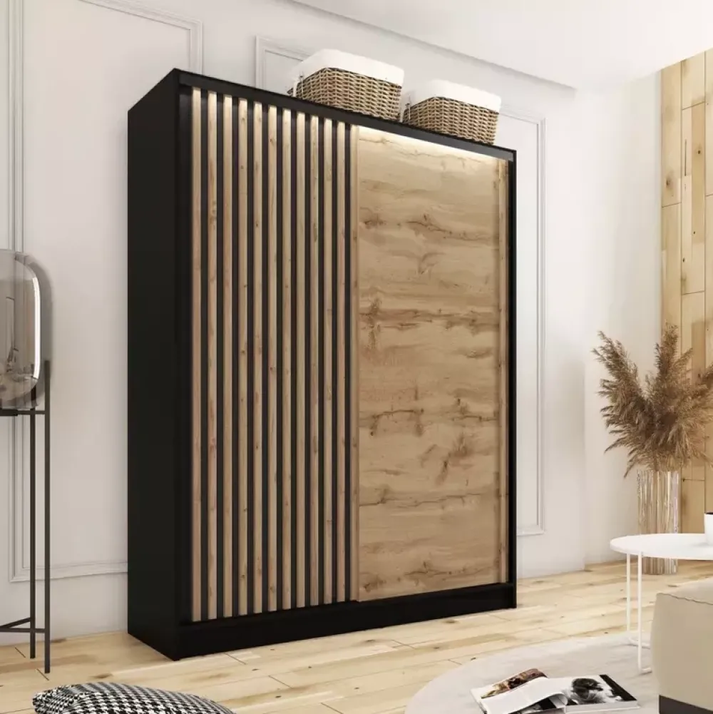 Zestawy Mebli Do Przedpokoju|Szafy Trzydrzwiowe>BROMARKT Szafa z drzwiami lamelowymi 150 cm LAMEL 3D