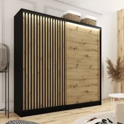 Zestawy Mebli Do Przedpokoju|Szafy Trzydrzwiowe></noscript>BROMARKT Szafa z lamelami 200 cm LAMEL 3D