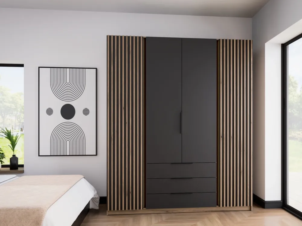 Szafy Młodzieżowe|Szafy Otwierane>Lempert Szafa z lamelami do sypialni 200 cm KARAT dąb evoke