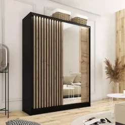Szafy Trzydrzwiowe|Szafy Do Przedpokoju></noscript>BROMARKT Szafa z lamelami i lustrem 150 cm LAMEL 3D