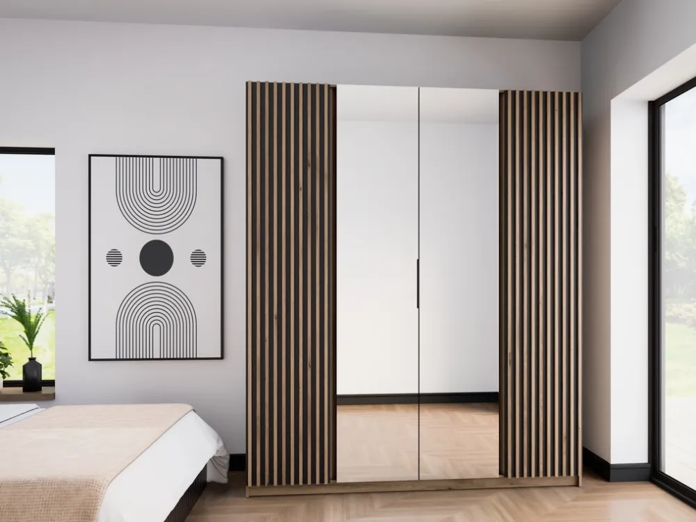 Szafy Młodzieżowe|Szafy Otwierane>Lempert Szafa z lamelami i lustrem do sypialni 200 cm KARAT