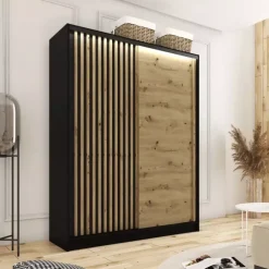 Zestawy Mebli Do Przedpokoju|Szafy Trzydrzwiowe></noscript>BROMARKT Szafa z lamelami na drzwiach dąb artisan 150 cm LAMEL 3D