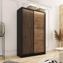 Zestawy Mebli Do Przedpokoju|Szafy Trzydrzwiowe></noscript>BROMARKT Szafa z lamelami na drzwiach dąb lefkas 120 cm LAMEL 3D