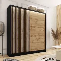 Zestawy Mebli Do Przedpokoju|Szafy Trzydrzwiowe></noscript>BROMARKT Szafa z lamelami na drzwiach dąb wotan 180 cm LAMEL 3D