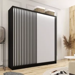 Zestawy Mebli Do Przedpokoju|Szafy Trzydrzwiowe></noscript>BROMARKT Szafa z lamelowymi drzwiami 180 cm LAMEL 3D