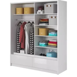 Szafy Dwudrzwiowe|Szafy Z Lustrem>PIASKI Szafa z lustrem 180 cm biała połysk ARIEL