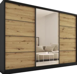 Szafy Trzydrzwiowe|Szafy Do Przedpokoju>BROMARKT Szafa z lustrem 250 cm dąb artisan LOFT
