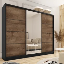 Zestawy Mebli Do Przedpokoju|Szafy Trzydrzwiowe></noscript>BROMARKT Szafa z lustrem 250 cm dąb lefkas LOFT