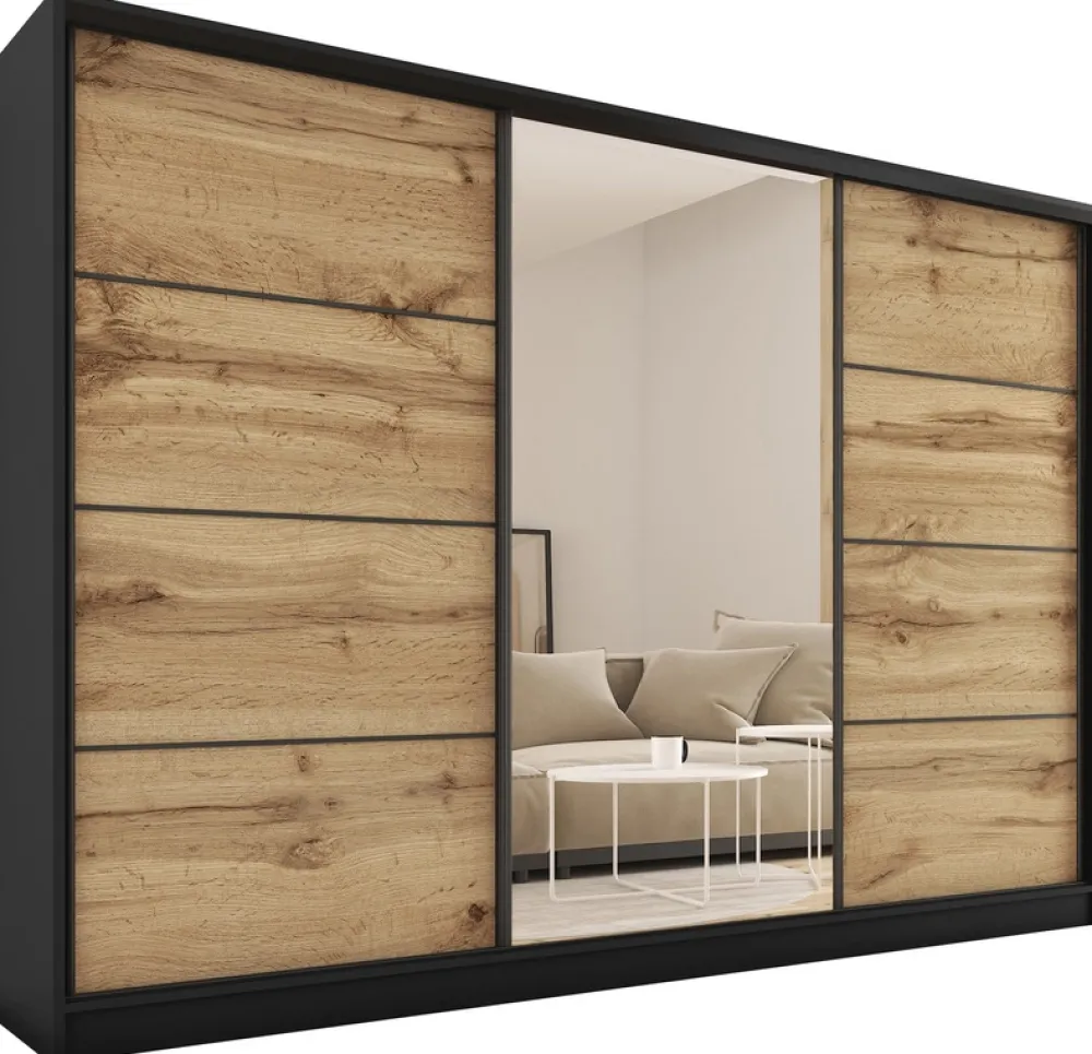 Szafy Trzydrzwiowe|Szafy Do Przedpokoju>BROMARKT Szafa z lustrem 250 cm dąb wotan LOFT