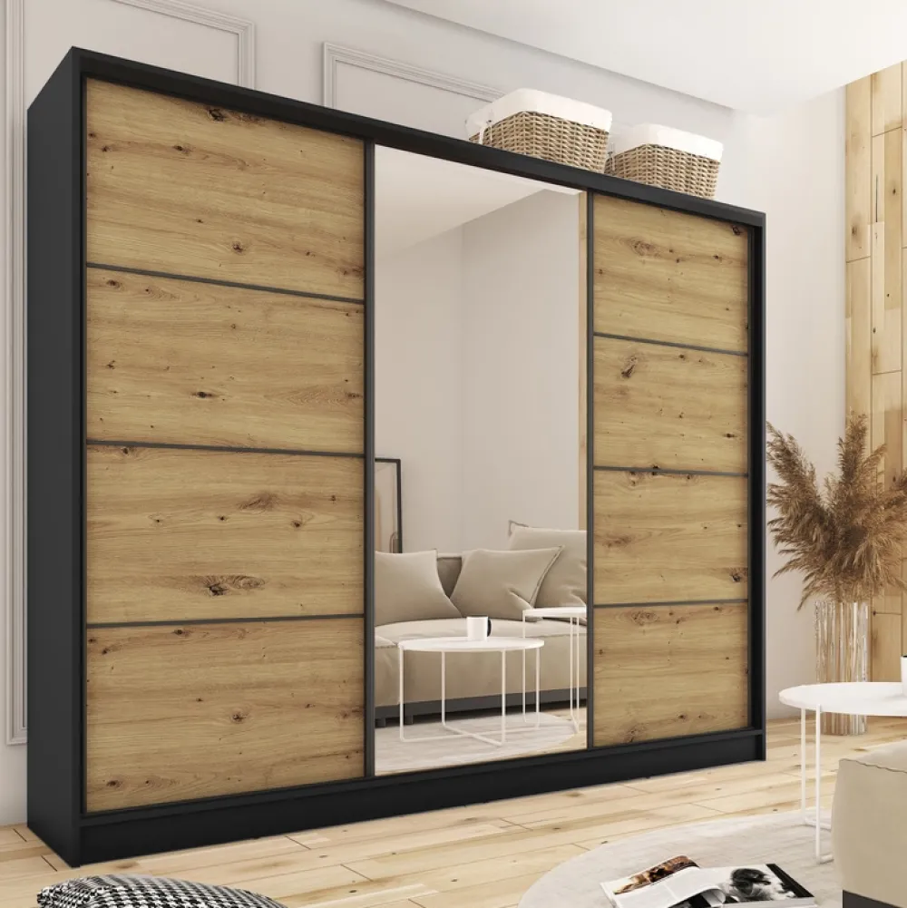 Szafy Trzydrzwiowe|Szafy Do Przedpokoju>BROMARKT Szafa z lustrem 250 cm dąb wotan LOFT