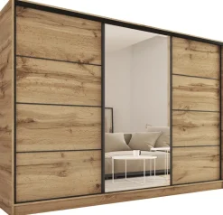 Szafy Trzydrzwiowe|Szafy Do Przedpokoju>BROMARKT Szafa z lustrem 250 cm LOFT dąb wotan