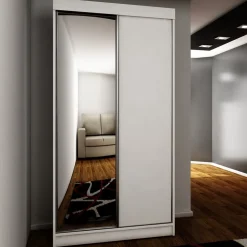 Szafy Dwudrzwiowe|Szafy Z Lustrem>KIER Szafa z lustrem 100 cm do przedpokoju dwudrzwiowa TARO biały