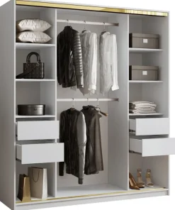 Zestawy Mebli Do Przedpokoju|Szafy Trzydrzwiowe>BROMARKT Szafa z lustrem 180 cm GOLD NEW biały połysk