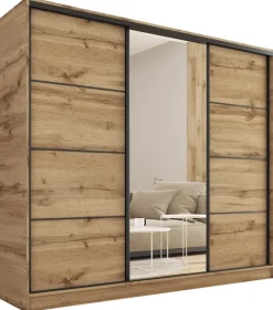 Zestawy Mebli Do Przedpokoju|Szafy Trzydrzwiowe>BROMARKT Szafa z lustrem 200 cm LOFT dąb wotan