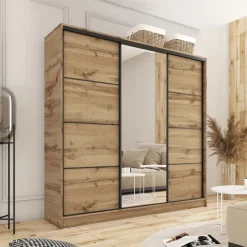Zestawy Mebli Do Przedpokoju|Szafy Trzydrzwiowe></noscript>BROMARKT Szafa z lustrem 200 cm LOFT dąb wotan