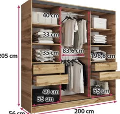 Zestawy Mebli Do Przedpokoju|Szafy Trzydrzwiowe></noscript>BROMARKT Szafa z lustrem 200 cm LOFT dąb wotan