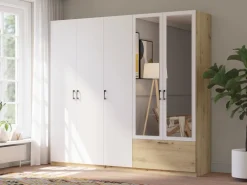 Szafy Otwierane|Szafy Z Lustrem></noscript>INTER MEBLE Szafa z lustrem 225cm na ubrania do sypialni ARLENE dąb artisan