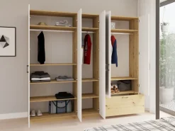 Szafy Otwierane|Szafy Z Lustrem></noscript>INTER MEBLE Szafa z lustrem 225cm na ubrania do sypialni ARLENE dąb artisan