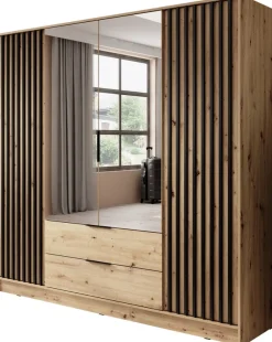 Meble Młodzieżowe|Zestawy Mebli Do Przedpokoju>PIASKI Szafa z lustrem dąb artisan KELLY