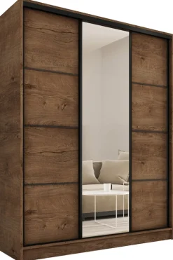 Zestawy Mebli Do Przedpokoju|Szafy Trzydrzwiowe>BROMARKT Szafa z lustrem 150 cm LOFT dąb lefkas