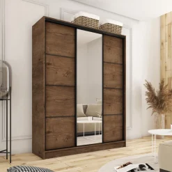 Zestawy Mebli Do Przedpokoju|Szafy Trzydrzwiowe></noscript>BROMARKT Szafa z lustrem 150 cm LOFT dąb lefkas