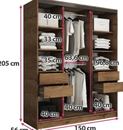 Zestawy Mebli Do Przedpokoju|Szafy Trzydrzwiowe></noscript>BROMARKT Szafa z lustrem 150 cm LOFT dąb lefkas