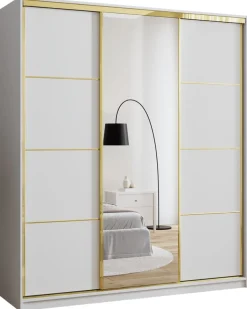 Zestawy Mebli Do Przedpokoju|Szafy Trzydrzwiowe>BROMARKT Szafa z lustrem do przedpokoju 180 cm GOLD NEW biała biały