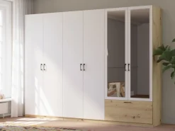 Szafy Otwierane|Szafy Z Lustrem></noscript>INTER MEBLE Szafa z lustrem do sypialni 270 cm na ubrania ARLENE dąb artisan