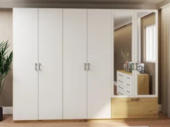 Szafy Otwierane|Szafy Z Lustrem></noscript>INTER MEBLE Szafa z lustrem do sypialni 270 cm na ubrania ARLENE dąb artisan