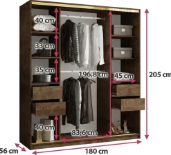 Zestawy Mebli Do Przedpokoju|Szafy Trzydrzwiowe></noscript>BROMARKT Szafa z lustrem do sypialni 180 cm GOLD NEW dąb lefkas