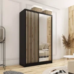 Szafy Trzydrzwiowe|Szafy Do Przedpokoju></noscript>BROMARKT Szafa z lustrem i drzwiami lamelowymi 120 cm LAMEL 3D