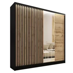 Zestawy Mebli Do Przedpokoju|Szafy Trzydrzwiowe>BROMARKT Szafa z lustrem i lamelami na drzwiach 200 cm LAMEL 3D