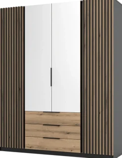 Szafy Młodzieżowe|Szafy Z Lustrem>Lempert Szafa z lustrem i lamelami do sypialni 200 cm KARAT