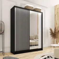 Zestawy Mebli Do Przedpokoju|Szafy Trzydrzwiowe></noscript>BROMARKT Szafa z lustrem i lamelami 150 cm LAMEL 3D