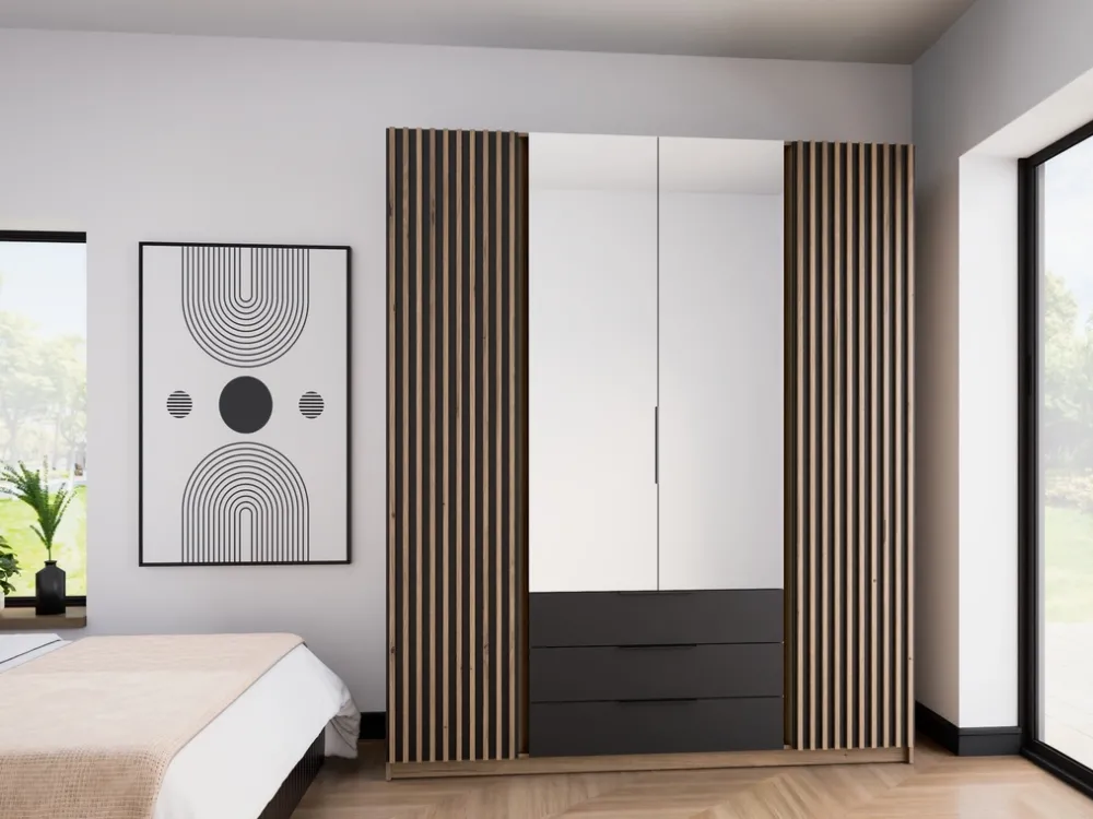 Szafy Młodzieżowe|Szafy Otwierane>Lempert Szafa z lustrem i lamelami do sypialni 200 cm KARAT