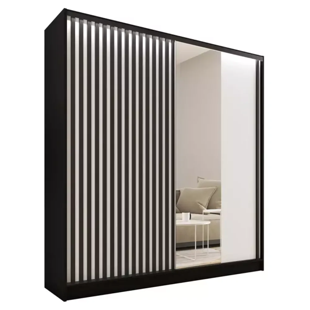 Zestawy Mebli Do Przedpokoju|Szafy Trzydrzwiowe>BROMARKT Szafa z lustrem i lamelowymi drzwiami 180 cm LAMEL 3D