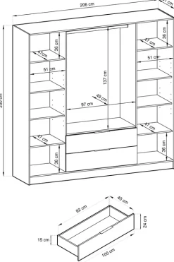 Meble Młodzieżowe|Zestawy Mebli Do Przedpokoju></noscript>PIASKI Szafa z lustrem i półkami 206 cm do sypialni KELLY kaszmir