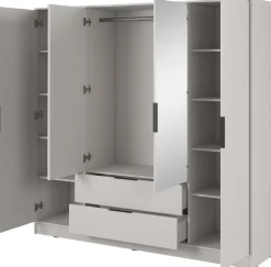 Szafy Do Przedpokoju|Szafy Do Salonu>PIASKI Szafa z lustrem i półkami do sypialni 206 cm KAMIS kaszmir