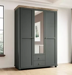 Zestawy Mebli Do Sypialni|Szafy Trzydrzwiowe></noscript>Helvetia Szafa z lustrem i szufladami IVORIA butelkowy zielony