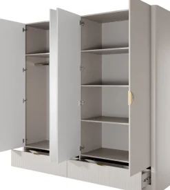 Zestawy Mebli Do Przedpokoju|Szafy Do Przedpokoju></noscript>LASKI Szafa z lustrem i szufladami do sypialni 213 cm beż LEONTE