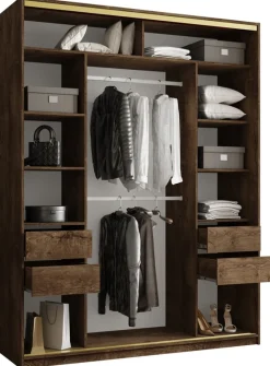 Szafy Trzydrzwiowe|Szafy Z Lustrem>BROMARKT Szafa z lustrem i szufladami 180 cm GOLD NEW MAX lefkas dąb lefkas