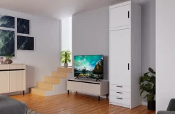 Zestawy Mebli Do Przedpokoju|Szafy Modułowe></noscript>Lempert Szafa z nadstawką biała 60 cm z półkami i szufladami KUBA biały