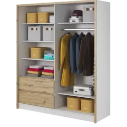 Szafy Z Lustrem|Szafy Przesuwne>PIASKI Szafa z szufladami 180 cm biały dąb artisan MALTA