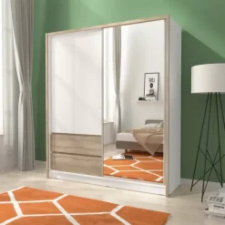 Szafy Z Lustrem|Szafy Przesuwne></noscript>PIASKI Szafa z szufladami 180 cm biały dąb artisan MALTA