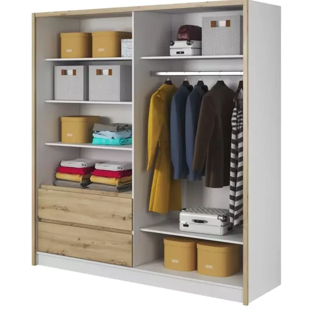 Szafy Z Lustrem|Szafy Przesuwne>PIASKI Szafa z szufladami 200 cm dąb artisan MALTA