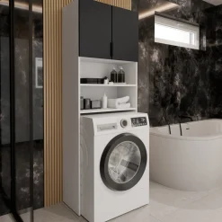 Szafki Łazienkowe>KIER Szafka nad pralkę 64 cm biało czarna TREMO PLUS