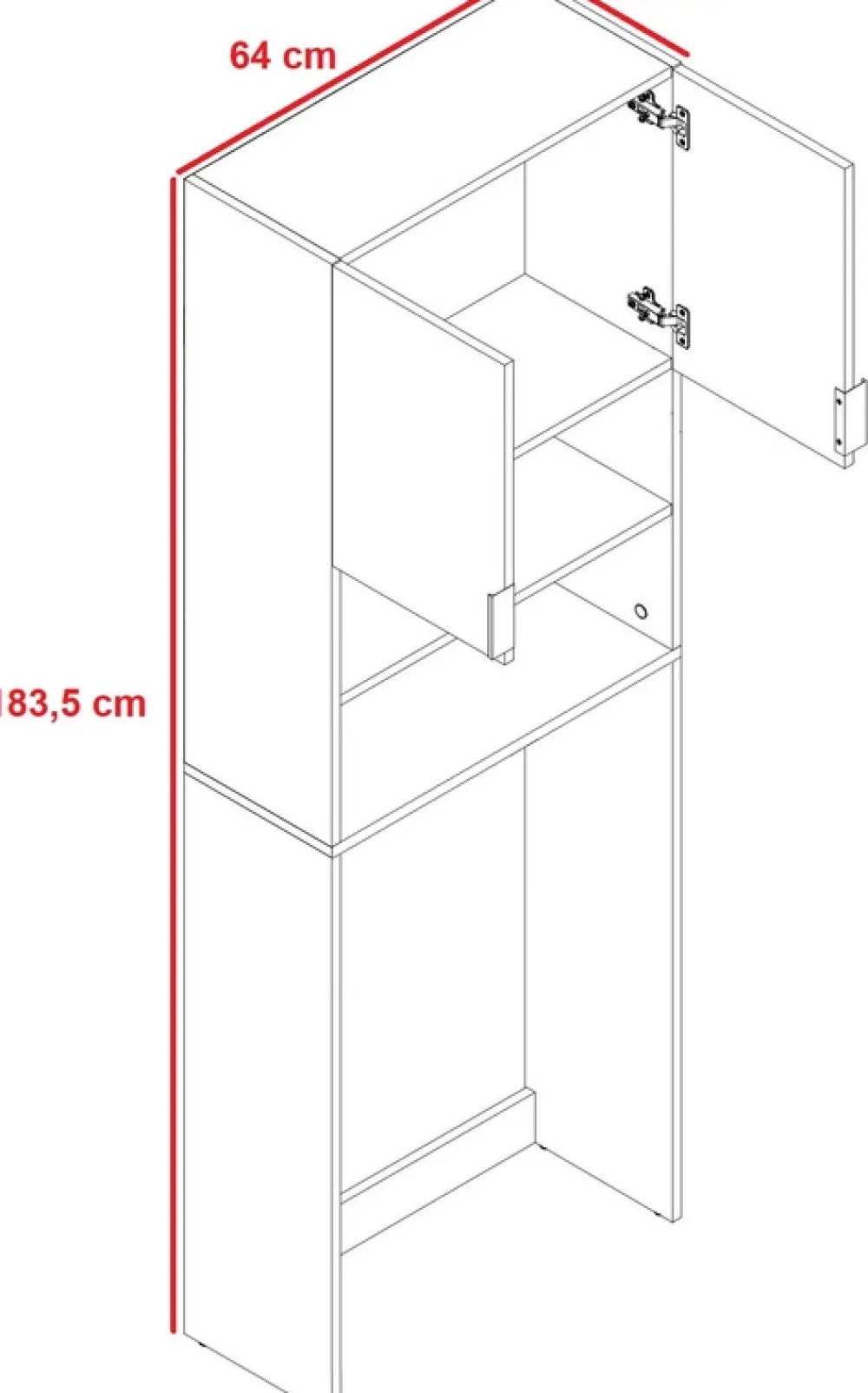 Szafki Łazienkowe>KIER Szafka nad pralkę 64 cm biało czarna TREMO PLUS
