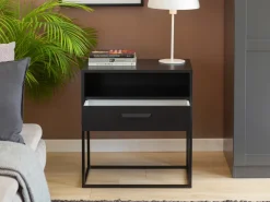 Szafki Nocne></noscript>INTER MEBLE Szafka nocna do sypialni ze stelażem COTTA biały